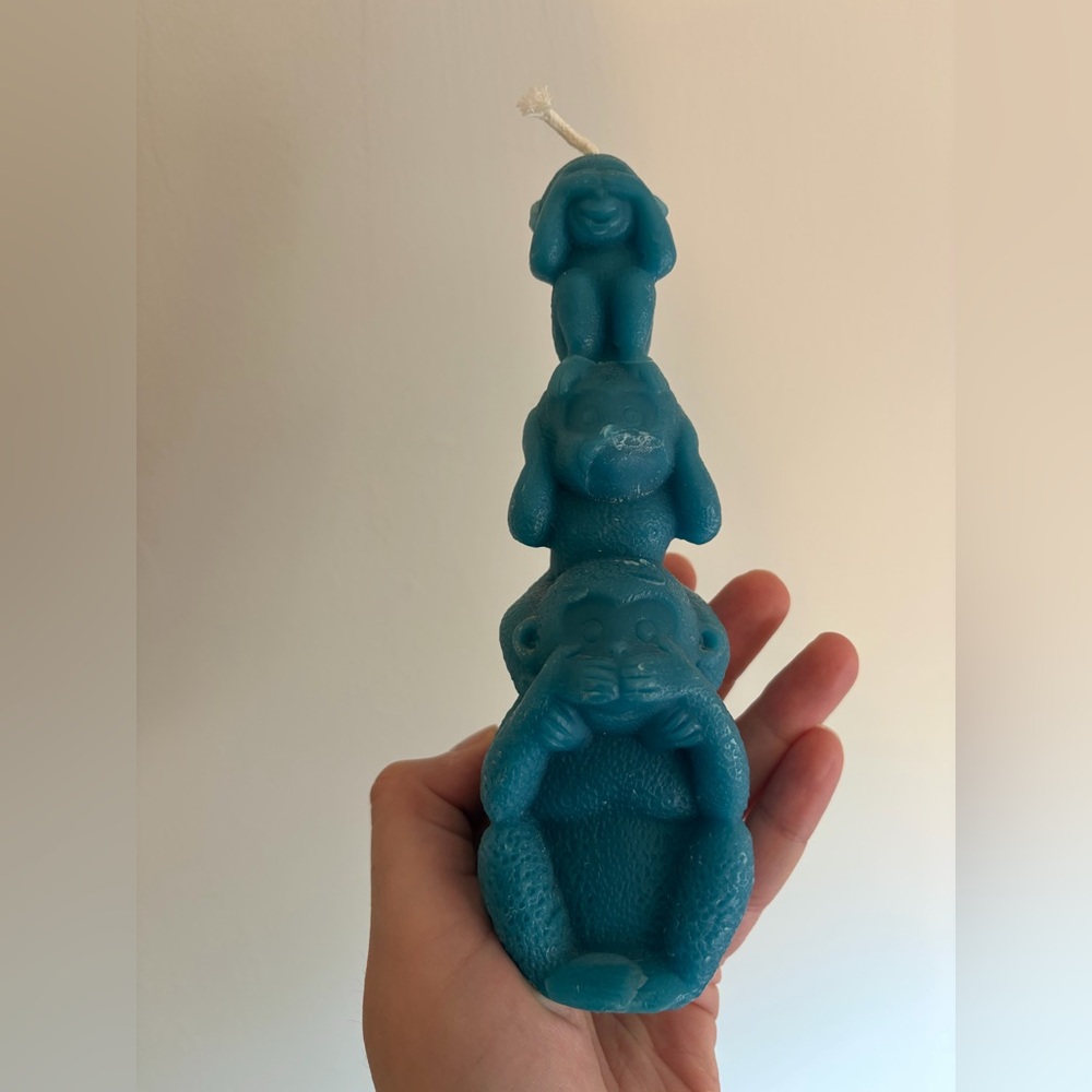 Blue Decorative 3-Monkey Stack Candle
